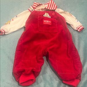 Vintage 1990 OshKosh B'gosh Red Corduroy Overalls for Kids Sz 6-9 months